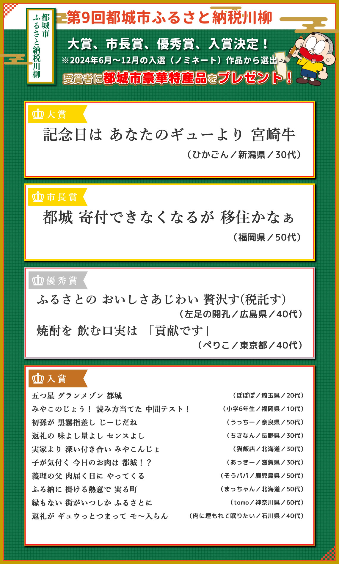 大賞、市長賞、優秀賞、入賞発表予定